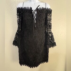 LUXXEL Black Lace Off Shoulder Mini Dress Medium NWT